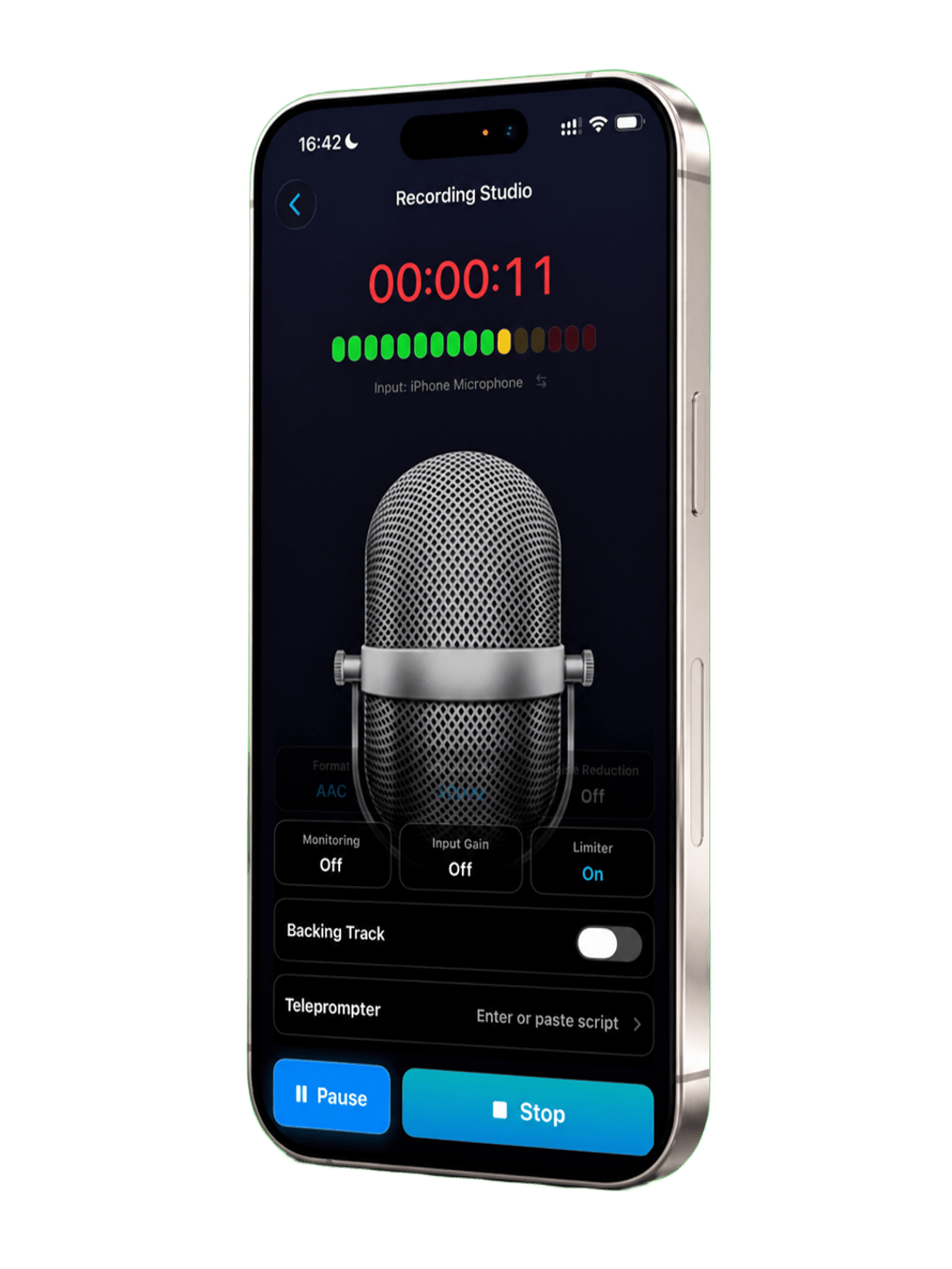 Audio recording interface on iPhone
